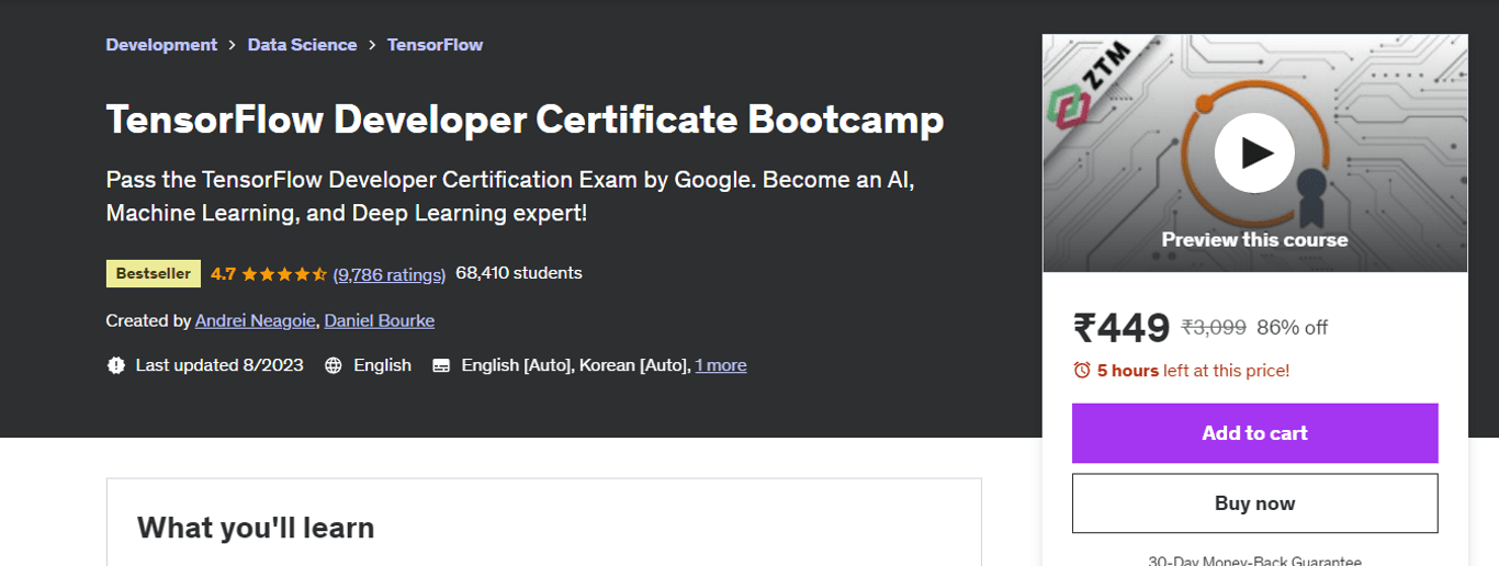 TensorFlow Developer Certificate Bootcamp Course Free